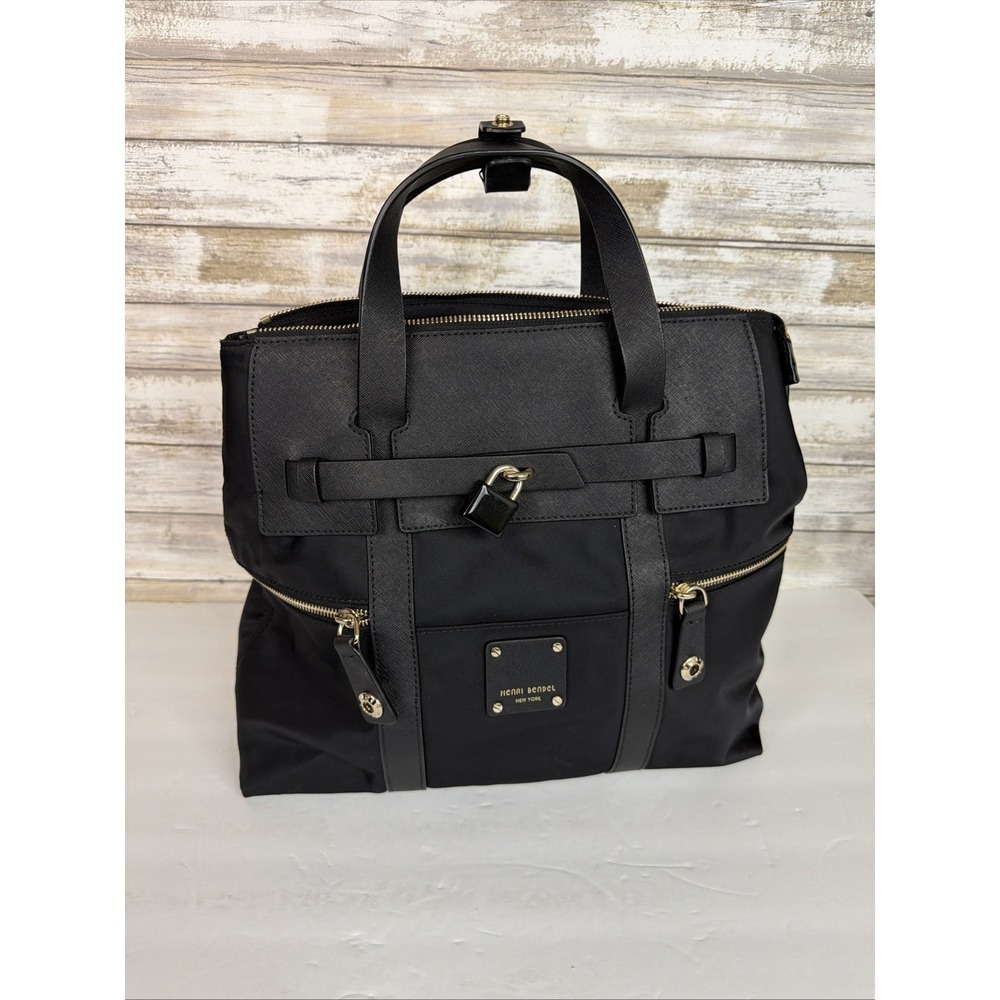 Henri Bendel Jetsetter Three Way Tote/Shoulder/Backpack Black Nylon Leather EUC
